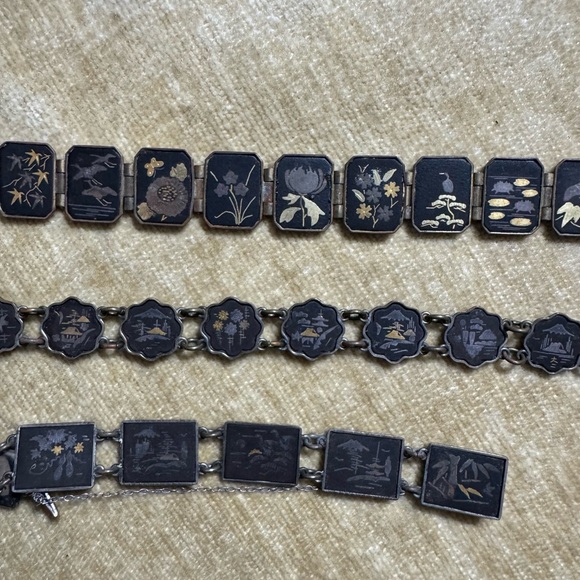 VINTAGE / ANTIQUE JAPANESE DAMASCENE BRACELET HANDMADE ARTISAN GOLD SILVER - Picture 5 of 5